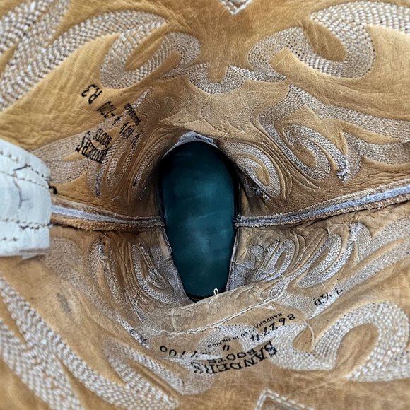 Vintage Cowboy Boots Quill Ostrich Cream Ivory Sanders Men's 7.5D Western Boots - Picture 15 of 16